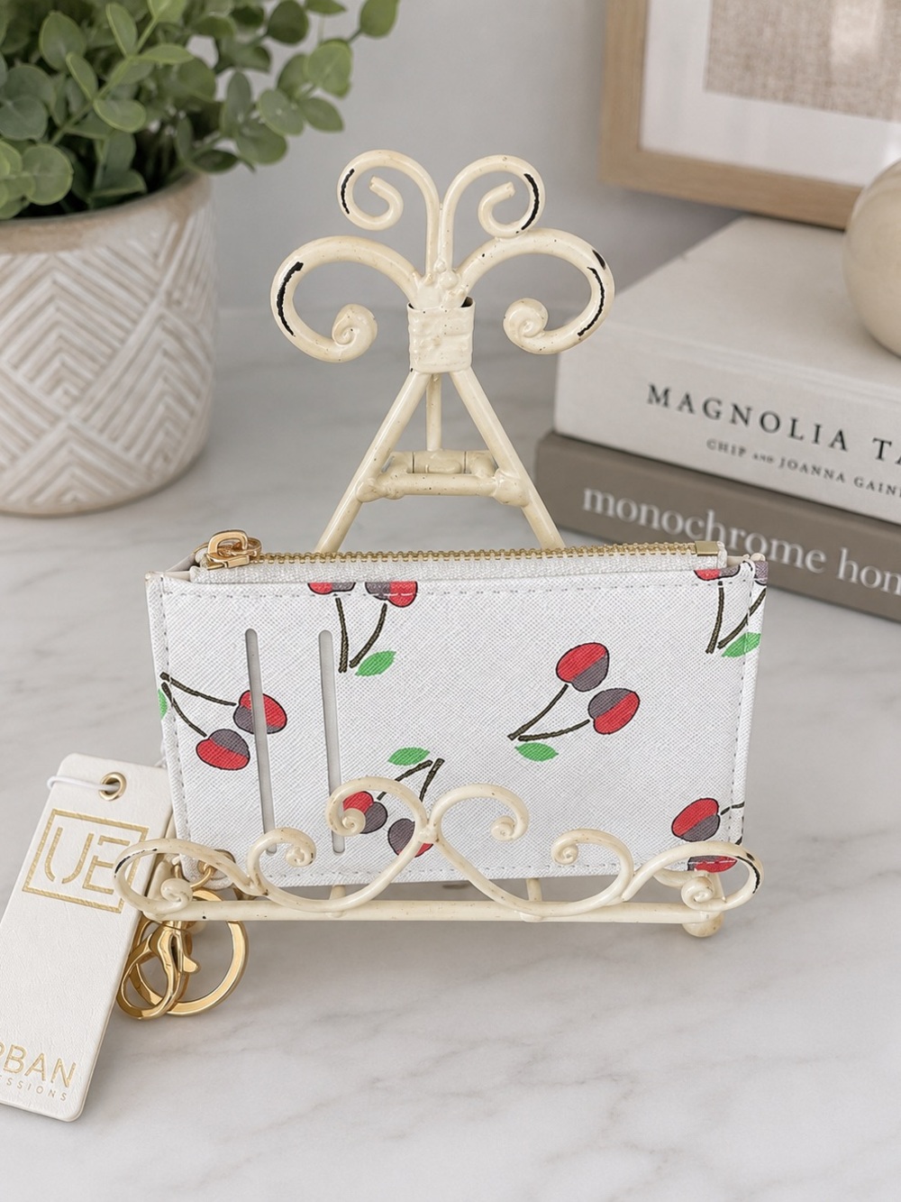 Urban Expressions Cherry Print White Zip Card Wallet